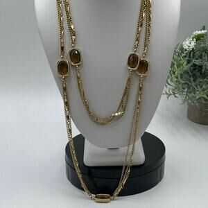 Vintage Sarah Coventry Golden Embers Gold Tone
Faceted Topaz‎ Station Necklace